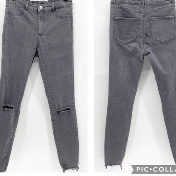 Zara High Waisted Skinny Deconstructed Grey Jeans - Picture 2 of 6